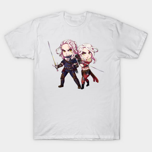 Chibi Geralt and Ciri T-Shirt by ibahibut